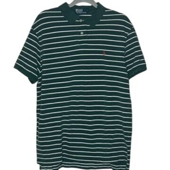Polo Ralph Lauren Green White Striped Polo Shirt Mens XL Golf Preppy Classic - Picture 1 of 7